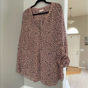 Maurices Salmon and grey leopard print dress shirt